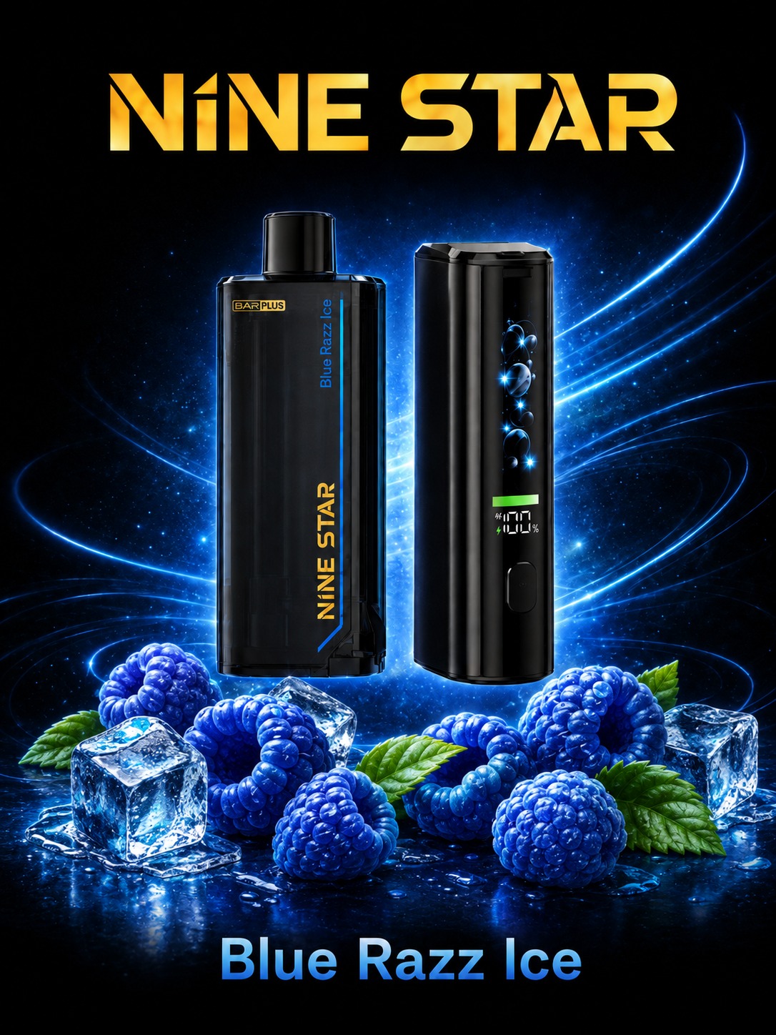 Nine Star Bar Plus Starter Kit Blue Razz Ice Blue Razz Ice disposable vape