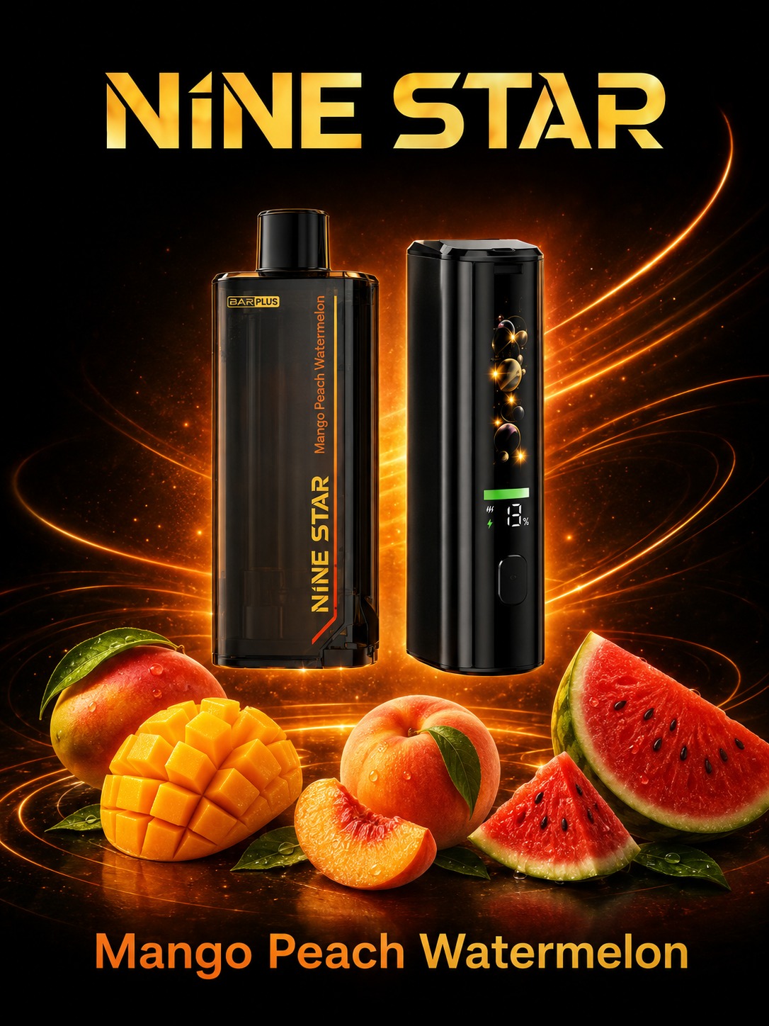 Nine Star Bar Plus Starter Kit Mango Peach Watermelon Mango Peach Watermelon disposable vape